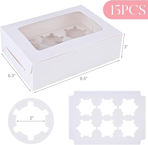 Miniatura 8 de VGOODALL 6 recipientes blancos para cupcakes, 6 unidades con cajas de ventana con capacidad para 36 cajas de pastelería para cumpleaños, vacaciones,