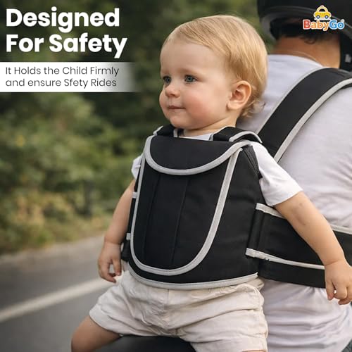 Image of BabyGo Kids Safety Belt for Two Wheeler with Reflective Strips, Portable Baby Safety Belt for 2 Wheeler| Double Buckles for Extra Safety for Kids (Black)
