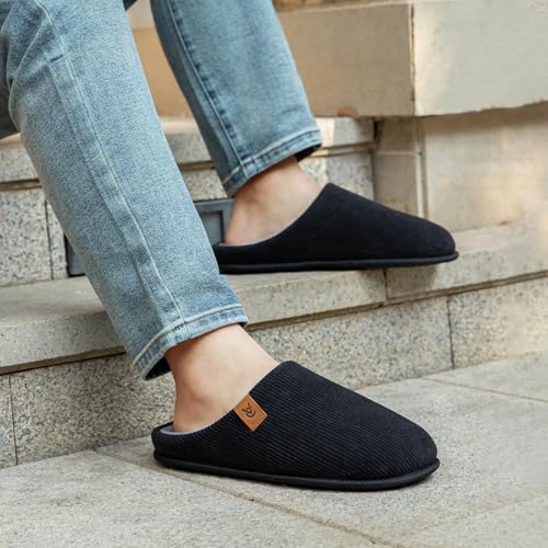 VeraCosy Men's Cozy Slip-on Slippers Corduroy Memory Foam Indoor House Shoes2