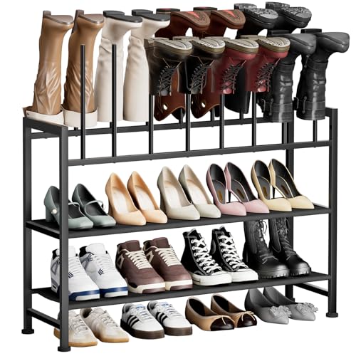 DIMJ Boot Rack 4-Tier - Black Metal Boot Storage Rack for Tall Boots Organizer Tall Boots, Multiuse Shoe Rack for Boots, Sneakers, High-Heel, Entryway, Fit for 8 Pairs, Black