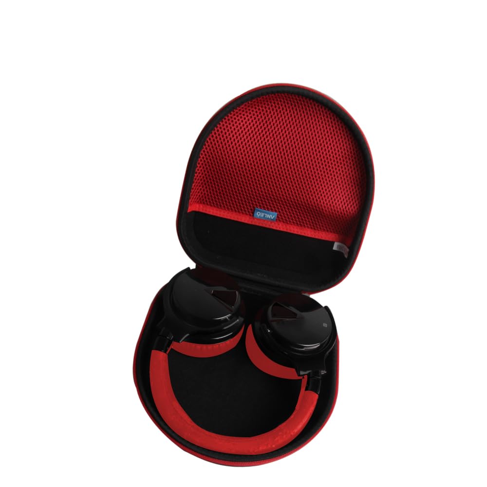 Anleo Hard Travel Case for Silensys E7 / PurelySound E7 / MOVSSOU E7 / COWIN E7 / Tapela E7 / Audonia E7 Active Noise Cancelling Bluetooth Headphones (Black+Red)