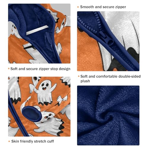 Halloween Ghosts on Orange Toddler Fleece Jacket Girl Boys Hooded Fleece Jacket Coat Warm Outwear Zip-up 3-10T3