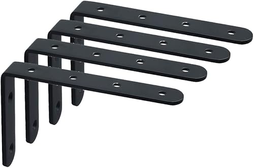 Miniatura 12 de Alise Soportes de estante flotantes, soporte negro para estantes, soporte de pared en L resistente, soporte de esquina de ángulo de articulación