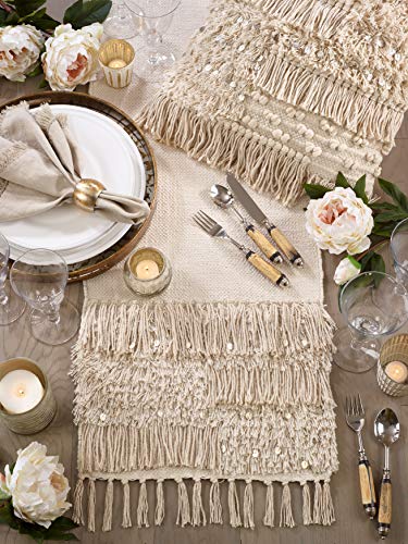 Saro Lifestyle Handira Collection Sequin Moroccan Design Table Runner, 16" X 72", Silver #TOP3