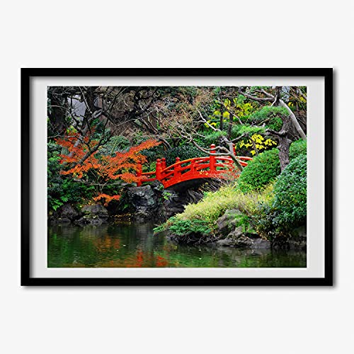 Affiche Jardin Japonais 70x50 cm avec cadre en bois MDF pour tableau