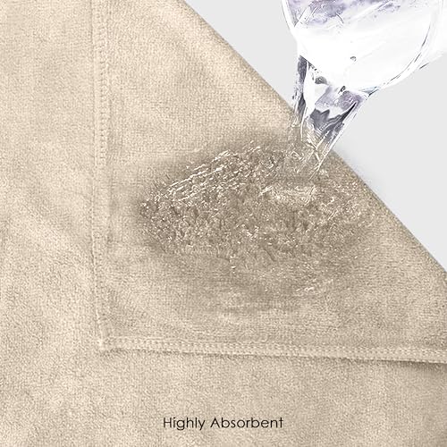 Image of HOUSSE Premium Hand Towel | Microfiber | Super Soft & Quick Dry | Home, Gym, Yoga, Fitness & Weight Lifting | Ultra Absorbent | 550GSM, 60x40cm [2-Pack] (Beige)