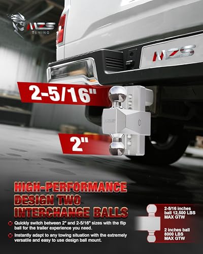 Image of MZS Adjustable Trailer Hitch - Fits 2 Inch Receiver Hitch - 6-Inch Adjustable Drop Hitch - Heavy Duty Aluminum Tow Hitch for Truck(12,500 LBS GTW) Chrome