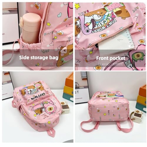 Cute Capybara Backpack with Chic Large Case and More Pins Ita Bag Kawaii Cartoon Large Capacity Mochila De Gift (Brown)2
