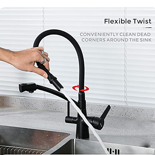Robinet d'évier de cuisine à double poignée avec mitigeur noir mat - 4
