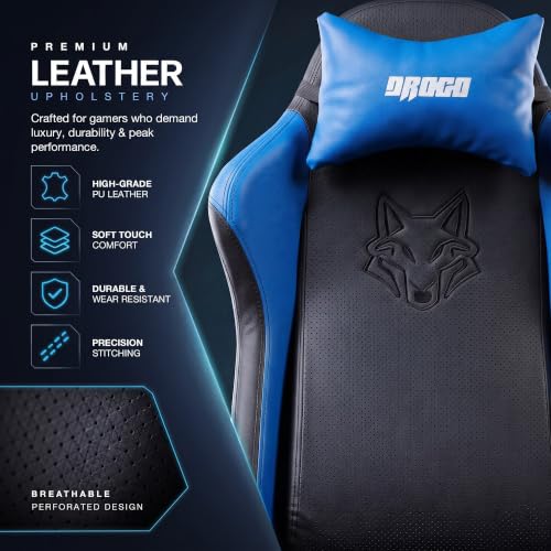 Image of DROGO Alpha-X Ergonomic Gaming Chair with Footrest | Premium PU Leather with 135 Recline | 2D Padded Armrests | Computer Chair for Study | Office Chairs for Work from Home with Neck Support (Blue)
