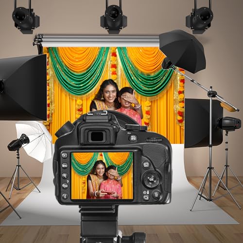 Image of 10x6.5ft Indian Traditional Backdrop Photography Yellow Green Curtain Wreath Photography Background Indian Festival Decors Wedding Banner Bridal Shower Decors for Couple Bride Studio Props