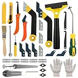 Yonderfume 37Pack Grout Removal Tool Kit, 3 Tile Grout Saws 2 Hand Grouts Saw with Extra Cleaning Blades, Bathroom Showers Caulking Removal Tools for Cleaning Floor Tile Grouts Joints Corners