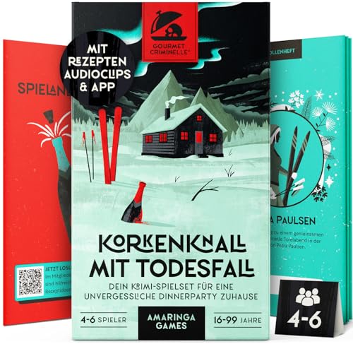 Gourmet Criminelle Krimidinner für zuhause I 4-6 Personen | Mysteriöser Mordfall Korkenknall mit Todesfall für Deine Crime Dinner Party | Spannendes Krimi Dinner Spiel ab 16 Jahren | 4-6 Spieler