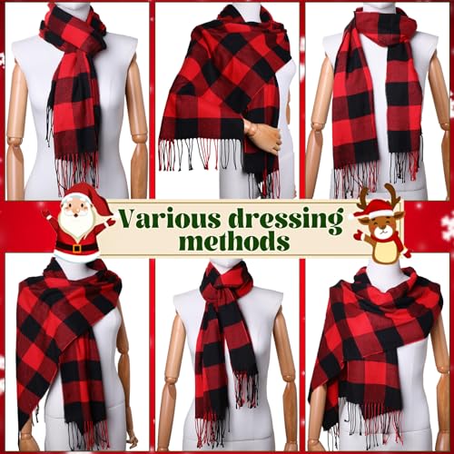 Cuffbow Christmas Santa Hat and Scarf Set Red Black Buffalo Plaid Scarf Santa Hat for Christmas Winter Party Gift4