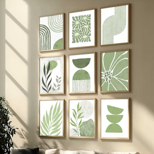 Image of kotart Aesthetic Boho Painting Wall Art Home Decoration | Boho Aesthetic Paintings With Frame For Living Room Bed Room Hotel Wall Decor Digital Reprint Set of 9 (13X17 inch)