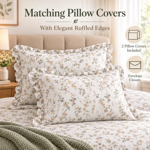 Image of Cottington Lane Pure Cotton King Bedsheet with 2 Pillow Covers | Soft & Breathable Floral Print Bedding Set | Verdant Bliss Design | King Bed Size Bedsheet