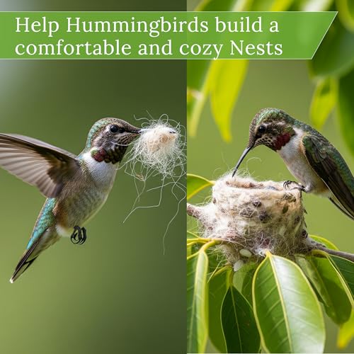 Image of Hummingbird Nesters Bird Nesting Material Holder for Wild Birds Humming Bird House Materials Gifts for Bird Watching Nature Lovers Refillable Outdoor Bird Station (Wool Nesting Material)