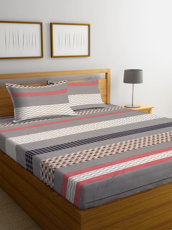 Premium Cotton Flat Double Bedsheets with 2 Regular Size Pillow Covers | Double Bed Breathable | Wrinklefree | Ultrasoft 210 tc Supersoft Floral | 90×90 Inches, Pink Blue