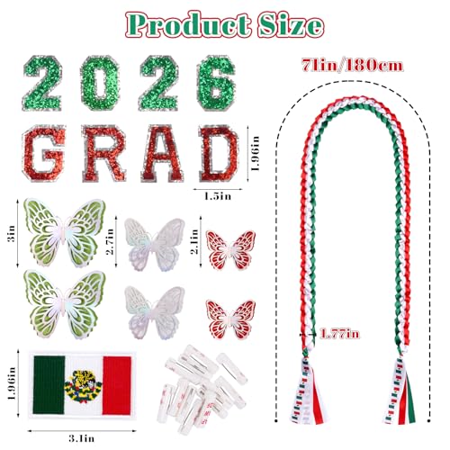 Image of Mexican Graduation Leis 2026,Class of 2026 Graduation Ribbon Lei with Butterfly and Pins,Double Handmade Congrats,Graduations Gifts for High School College