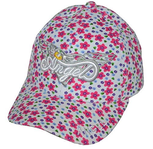 SOSO Girl's Angel Baseball Cap with Flowers White Pink - Main Image