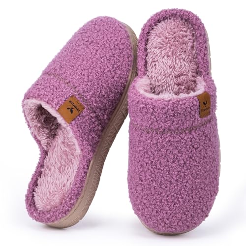 Women's Fuzzy Slip-on Slippers Warm Cozy Soft Lightweight Memory Foam Indoor House Shoes