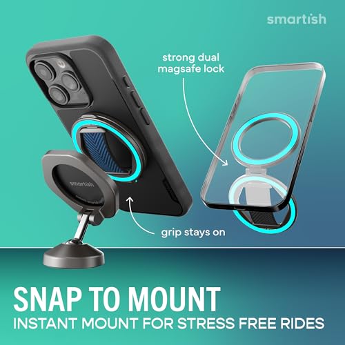 Image of Smartish MagSafe Phone Grip Kickstand - Quickstand - Magnetic Cell Phone Finger Loop - [Dual-Sided Magnets] Ring Holder Mount w /MagSafe Adapter Kit for Apple iPhone Accessories - Blues on the Green