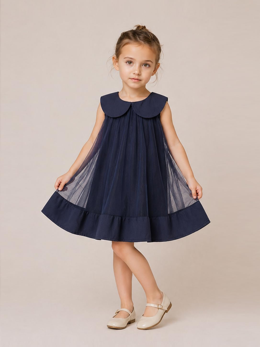 Baby Girls Puffy Tulle Dress Sleeveless Peter Pan Collar Sundress 12M-6Y