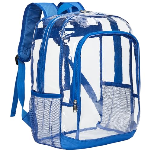 Vorspack Clear Backpack Heavy Duty - Large Clear Bookbag for Boys Transparent Backpack for School College Work Concert - Blue