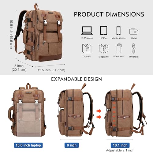 Image of WITZMAN Canvas Travel Backpack for Men Large Laptop Backpack Fit 16 inch Carry-on Airline Approved Shoulder Rucksack