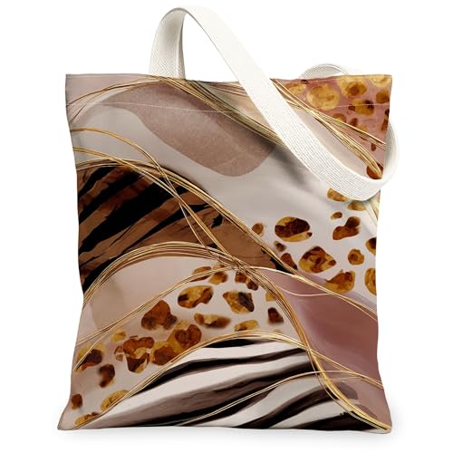 Bolsa de lona abstracta para mujer, moderna, elegante, con rayas doradas, N/A, beige, lavable, reutilizable, estética, ideas para viajes al aire libre, trabajo, lectura, 13 x 15 pulgadas