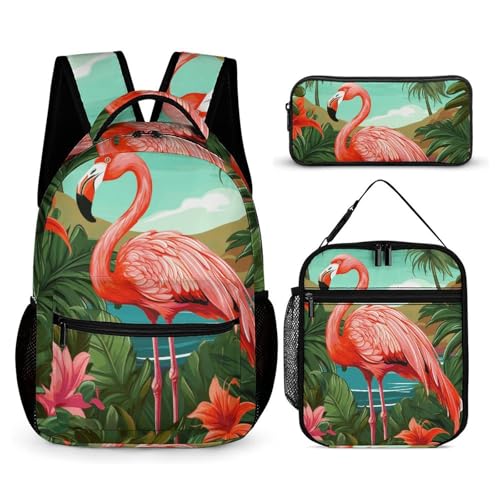 Sac à dos de sport flamant rose avec boîte à déjeuner et trousse