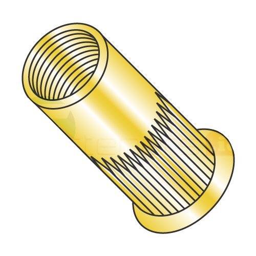 M6-1.0 (Max. Grip 4.2mm) Small Flange Ribbed Blind Threaded Insert/Steel/Zinc Yellow (Carton: 2,000 pcs)