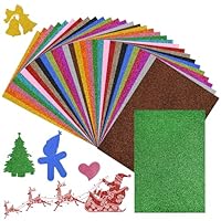 Zuxbolf 30 Stück Moosgummi Glitzer Glitzerpapier 29 * 21cm Glitzerschaumblatt zum Basteln Moosgummiplatten Bunt Bastelpapier Glitzermoosgummi für DIY Bastelarbeiten Handwerk Scrapbooking Party Deko