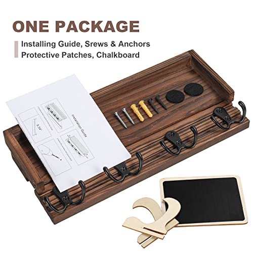L'aube Key Holder For Wall, Chalkboard, Wall Mounted Mail Organizer, Decorative Rack With 4 Double Hooks, Rustic Mail Shelf, Wooden Key Hanger For Entryway Décor, Simple Design And Beauty, Dark Brown #TOP4