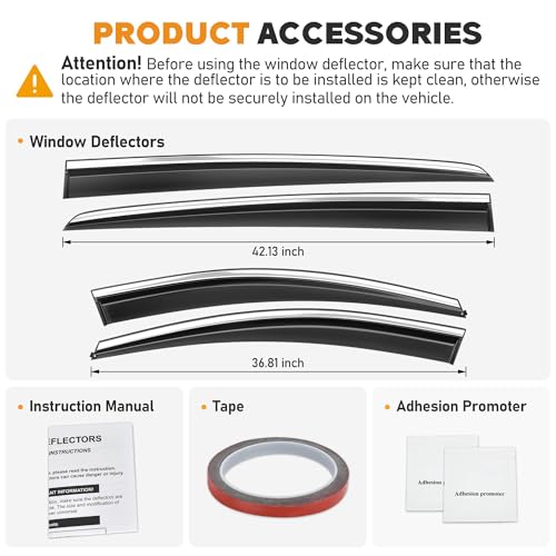 Image of Shatterproof Taped-On Window Deflectors for Kia Sportage 2017-2022 with Chrome Trim, Rain Guards, Window Visors for Car, Vent Deflector, 4pcs