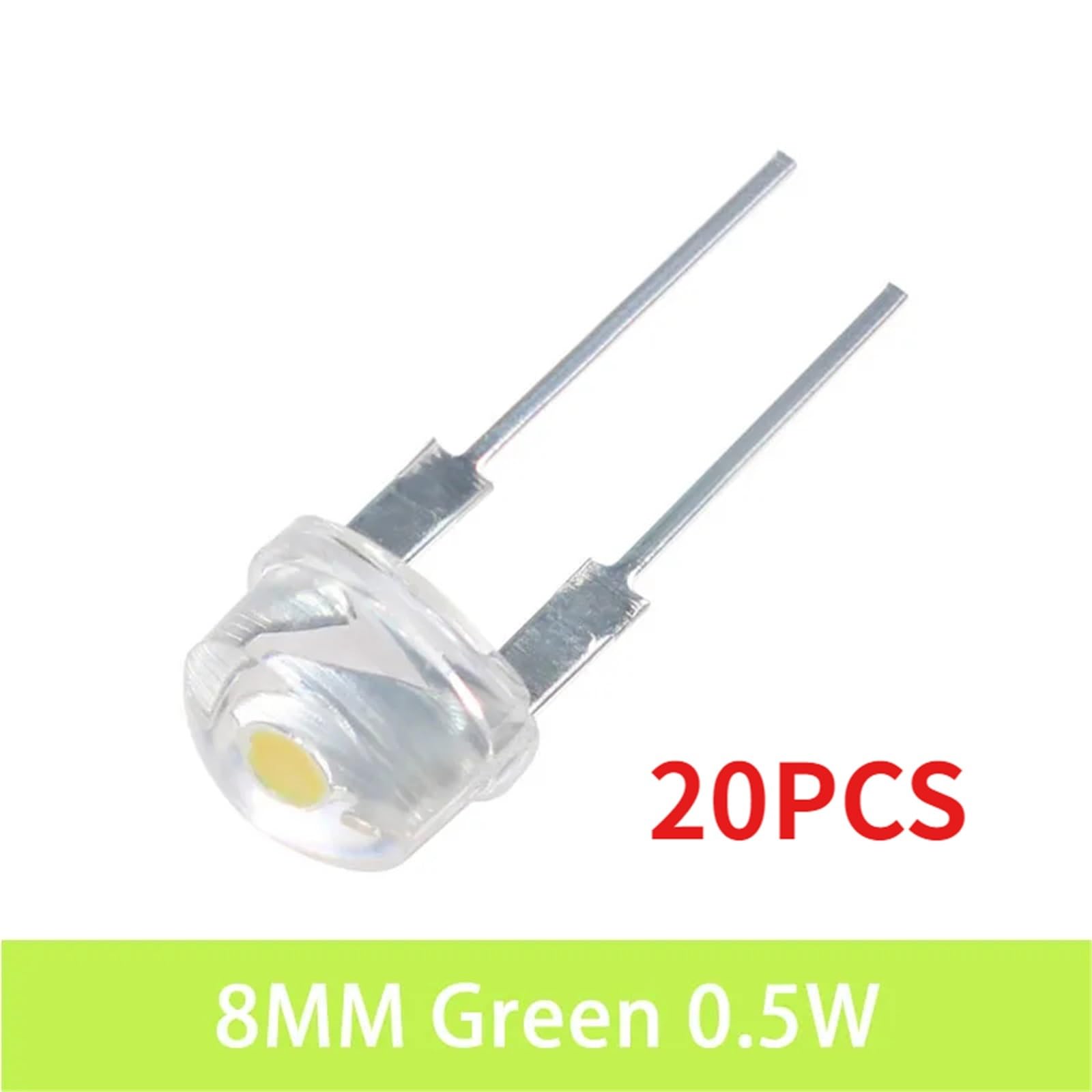 10-50PCS Cappello Di Paglia Led 8mm Blu Verde Rosso Giallo Bianco Bianco Caldo LED Diodo Emettitore Di Luce Super Luminoso F8 0.3W 0.5W 0.75W(20PCS-Green)