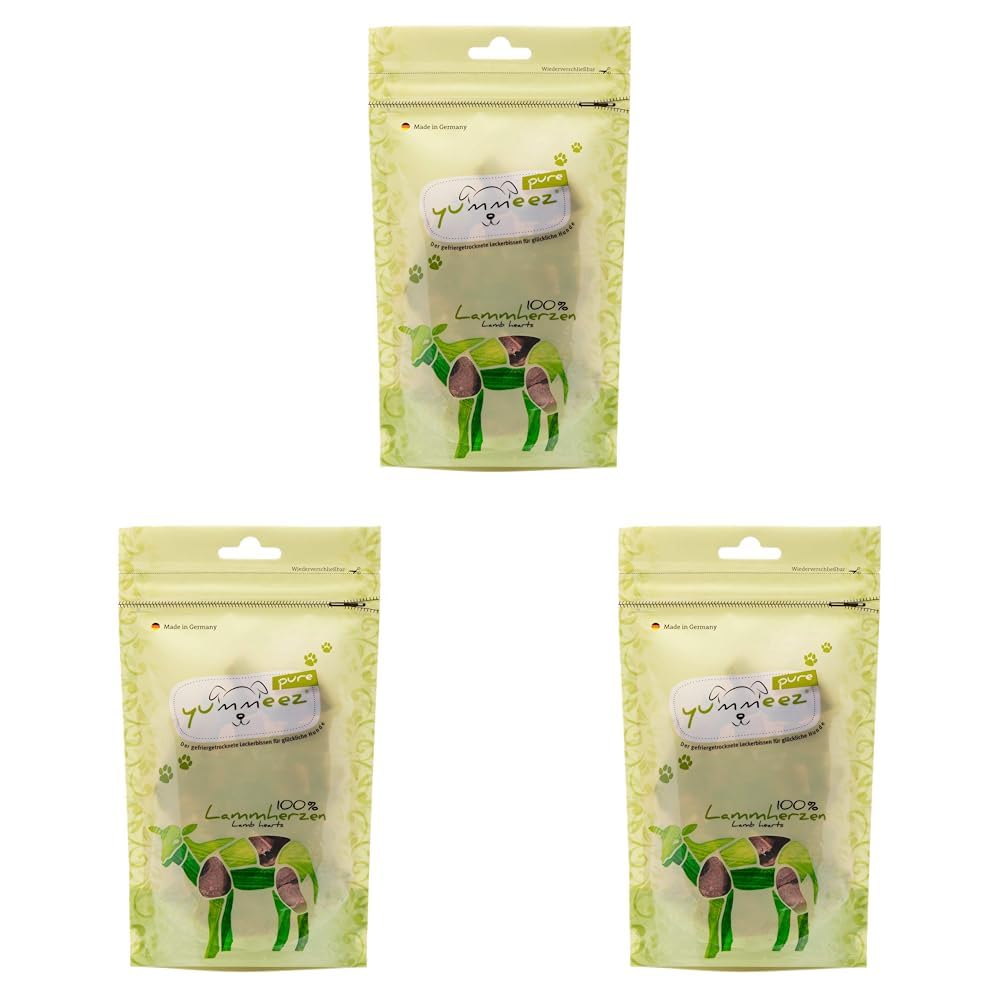 Yummeez Pure Lammherzen Hundeleckerli - getreidefrei und zuckerfrei - Reine Fleisch Leckerlis für Allergiker Hunde mit optimalen Nährstoffen und vollem Geschmack, 35 g (3er Pack)