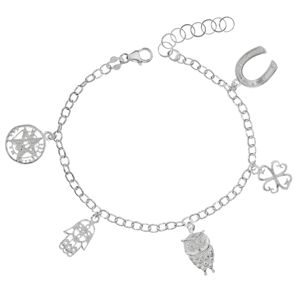Pulsera de la Suerte con abalorios charms Plata de Ley - Pulsera amuleto de la Buena Suerte para regalar