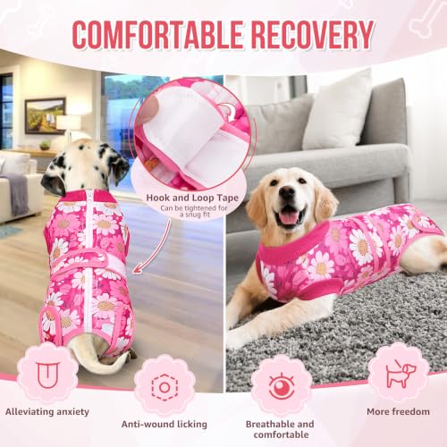 Image of Lukovee Recovery Suit for Dogs, Female Male Spay Neuter Post Surgery Suit | Zipper on Onesie,Soft Breathable, Adjustable Abdominal Wounds Prevent Licking, Cone E-Collar Alternative (Daisy, M)