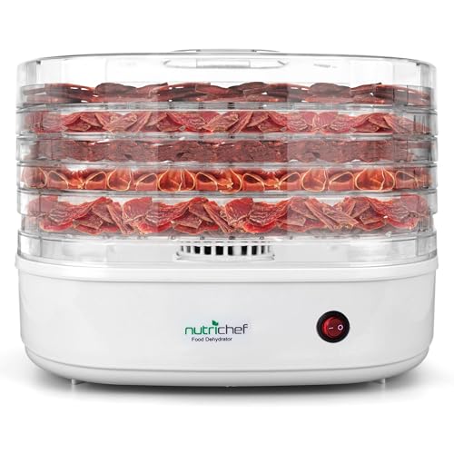 NutriChef Deshidratador de alimentos eléctrico con 5 bandejas, Para frutas, Verduras, Carne, Beef jerky, Snacks saludables en casa, Premios para perros, Secado uniforme por circulación de calor