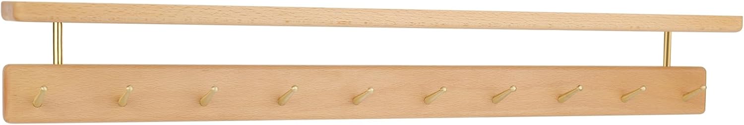 Wall Mounted Coat Rack with Shelf, Wooden Entryway Organizer with 10 Hooks, Wall Shelf with Hooks for Hallway, Bedroom, Bathroom (Beech, 30.71inch/78cm)
