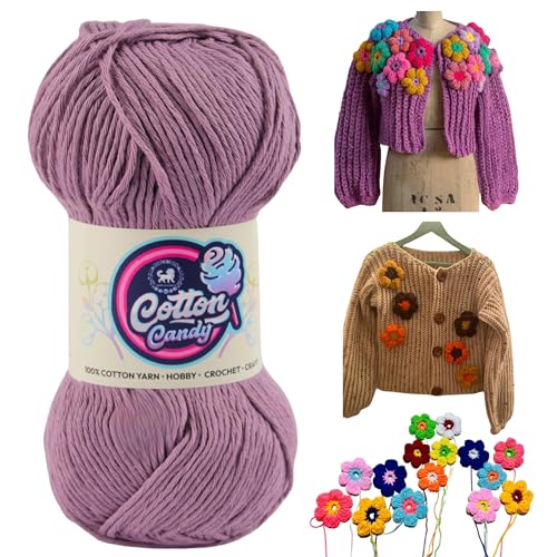 Image of NESTNHAVEN Cotton Candy 100% Cotton Yarn - (100g, 185 Meters) - Luxury Yarn for Crochet, Amigurumi, Embroidery, Toys, Garments, Flowers and Hobby, Projects. (Deep Purple) | (500 Gm)