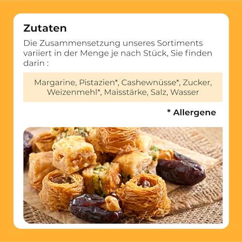 Baklava 450g,43 Stück I Baklava-Sortiment mit Pistazien,Cashewnüssen I Elegante Geschenkverpackung I Ohne Konservierungsstoffe,ohne Zusatzstoffe,ohne FarbstoffeI Traditionelles orientalisches Gebäck