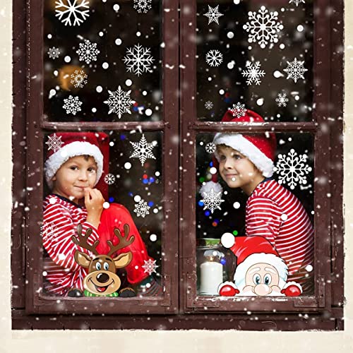 300 Pcs 8 Sheet Christmas Snowflake Window Cling Stickers For Glass, Xmas Decals Decorations Holiday Snowflake Santa Claus Reindeer Decals For Party #TOP5