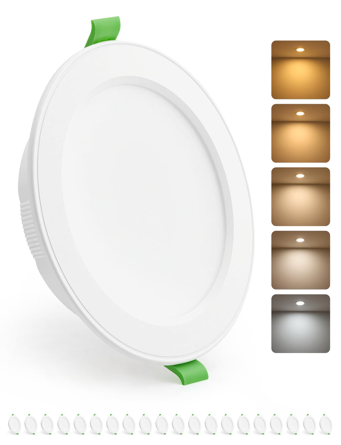 HOMEOW Faretti Led da Incasso per Cartongesso 10W, Foro 115mm - 130mm | 30mm Ultrasottili, IP44 Faretti Led Soffitto, Regolabile 2700K 3000K 4000K 5000K 6000K, Non Dimmerabili, Set di 20