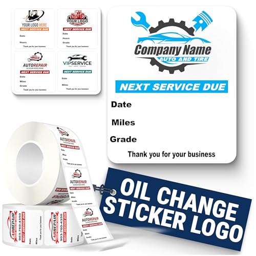 McAuley Labels Custom Oil Change Stickers, Windshield, Door Jamb - Durable, Easy to Write On, Easy to Peel Off - with Logo, 1.875x2.275 inches