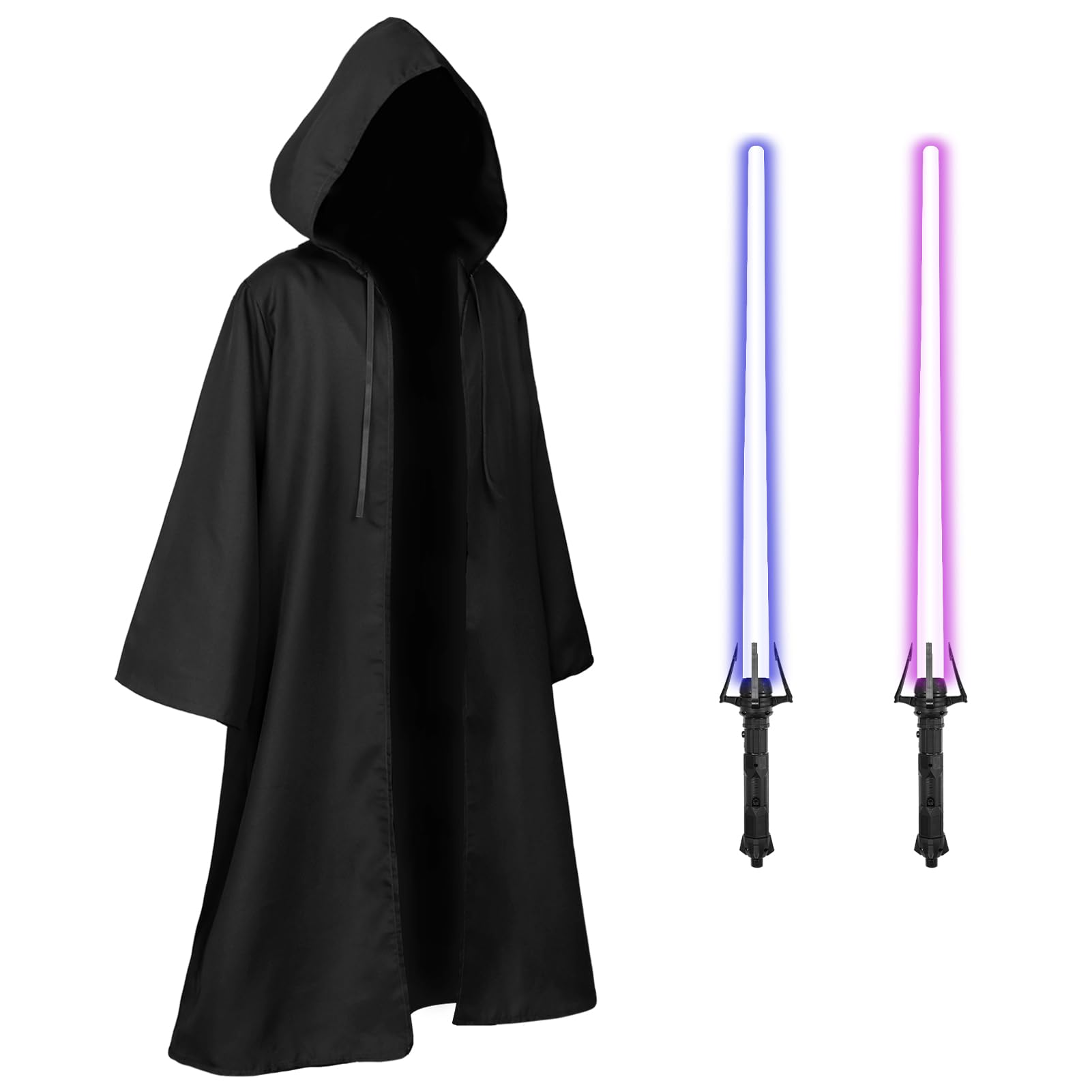 Angenster Hooded Black Cloak for Adults - Halloween Cape With Hood and Toy Sword, Warrior Robe Medieval Costume for Carnival Masquerade, Unisex (M)