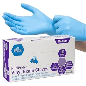MED PRIDE NitriPride Nitrile-Vinyl Blend Exam Gloves, Medium 100 – Powder Free, Latex Free & Rubber Free – Single Use Non-Sterile Protective Gloves for Medical Use, Cooking, Cleaning & More