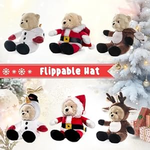My OLi 7" Plush Stuffed Animal Teddy Bears 3 Pack: Santa, Reindeer and Snowman with Flippable Hats for Kids Christmas Hanging Plush Decorations My OLi 7 Plush Stuffed Animal Teddy Bears 3 Pack Santa Reindeer and Snowman with Flippable Hats for Kids Christmas Hanging Plush Decorations