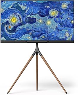 ONKRON TV Stand Height Adjustable - Wooden TV Easel for 32-65 inch TV max VESA 400x400 up to 35 kg Tripod TV Stand Black